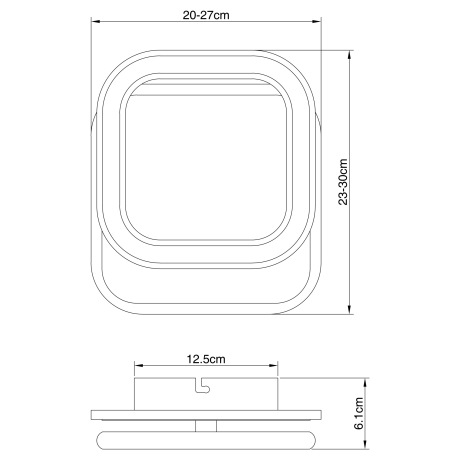 Stropné svietidlo, kov biely, kov čierny, akryl biely, horná časť otočná, DxŠxV:300x270x61, vrátane 15