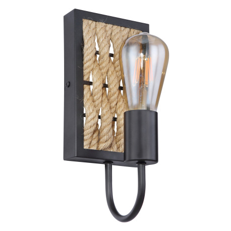 Nástenné svietidlo, kov čierny matný, konopné lano, ŠxV:120x280, H:130, bez žiarovky 1xE27, max. 60W 3