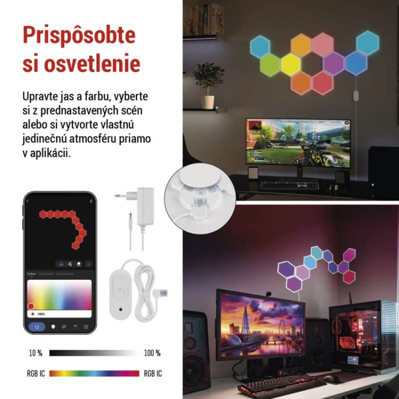 GoSmart LED svietidlo Hexagon, štartovací sada, 10 dielov, 19 W, RGBIC stmievateľné, WiFi 2