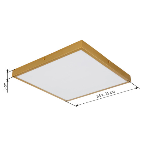 Stropné svietidlo kov mosadz matná farba, plast biely, DxŠxV: 350x350x30mm, LED 22W 230V, 2350lm zdr 8