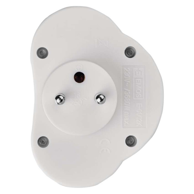 Rozbočovacia zásuvka 2× guľatá s vypínačom, biela 4