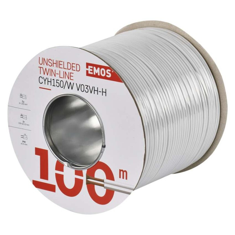 Dvojlinka netienená 2×1,5mm biela, 100m 3