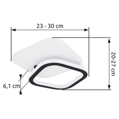 Stropné svietidlo, kov biely, kov čierny, akryl biely, horná časť otočná, DxŠxV:300x270x61, vrátane 8