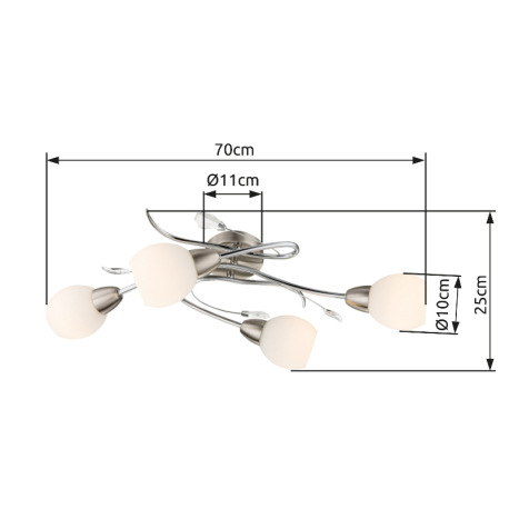 Stropné svietidlo, kov, nikel matný, chróm, sklo biele, akrylové krištále, DxŠxV:700x250x210, bez ži 5