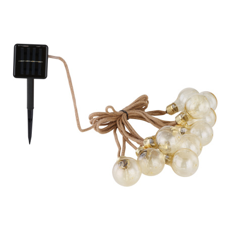 Solárne svietidlo, reťaz, plast jantár, konopné lano hnedé, 10 žiaroviek, dĺžka napájacieho vedenia 3