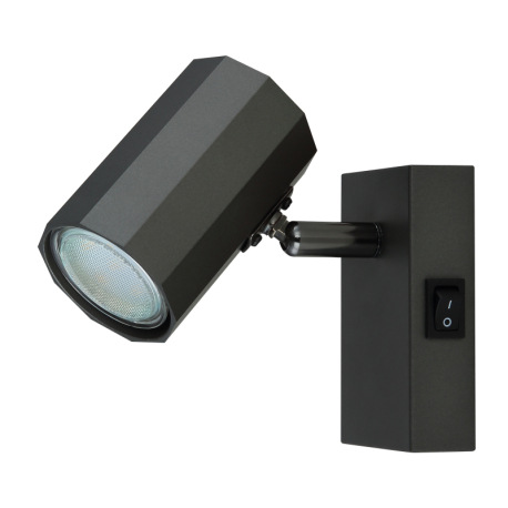 Nástenné svietidlo, kov sivý matný, hliník sivý matný, kolískový vypínač, ŠxV: 70x140mm, H: 145mm, b 9