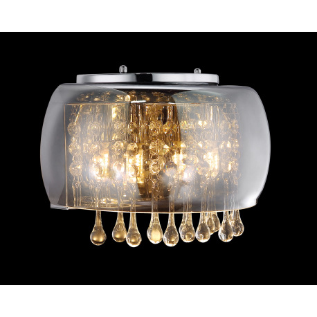 Nástenné svietidlo, chróm, sklo dymové, sklenené krištále priehľadné, ŠxV:280x175, H:145, bez žiarov 8