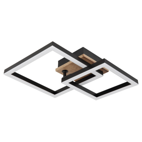 Stropné svietidlo, kov čierny, MDF vzhľad dreva tmavý, plast čierny, plast biely, polohovateľné, DxŠ 10