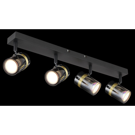 Stropné svietidlo, bodové, kov čierny matný, dymové sklo s prechodom do priehľadného skla, mosadz, D 2