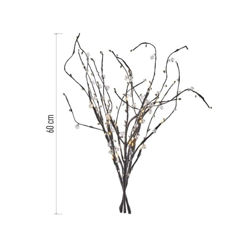 LED vetvička s perlami, 60 cm, 3x AA, vnútorná, teplá biela, časovač 1