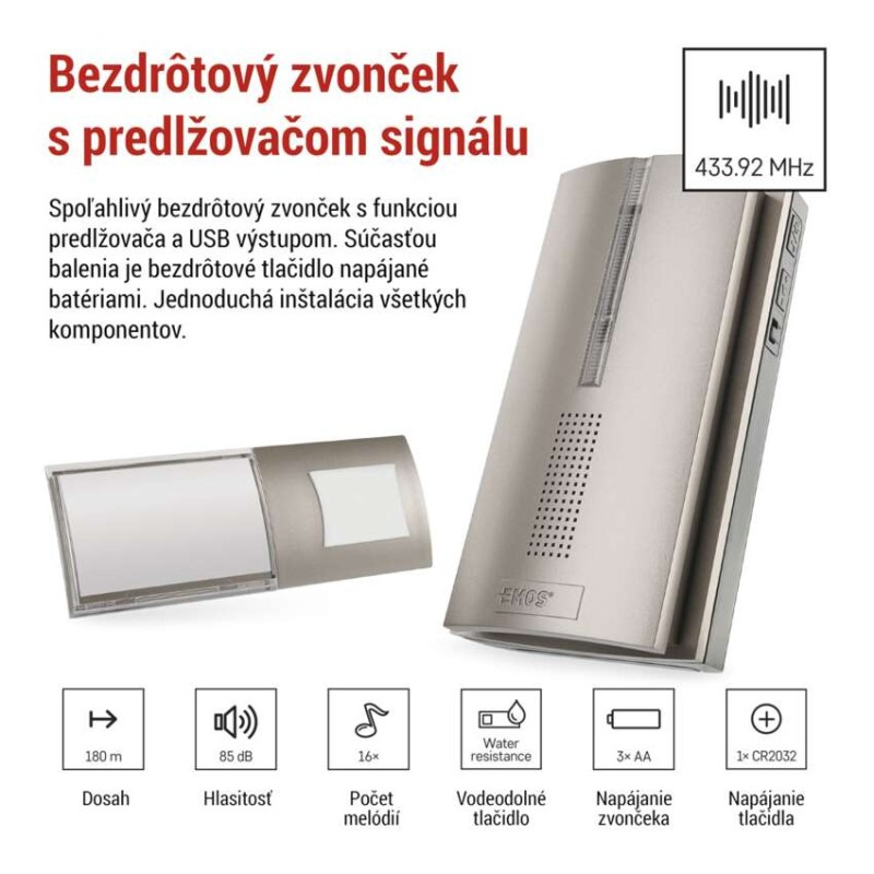 Domový bezdrôtový zvonček P5763N na 3× AA, možnosť predĺženia signálu 3