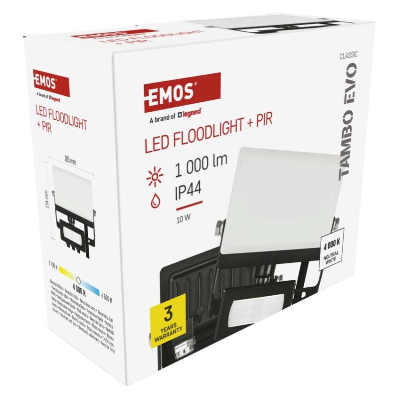 LED reflektor TAMBO EVO so senzorom pohybu, 10 W, 1000 lm, IP65, čierny 6