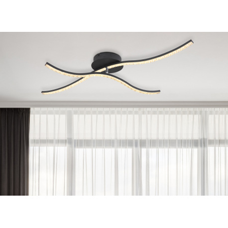 Stropné svietidlo, kov čierny, akryl, akrylové krištále priehľadné, 1 otočné rameno, 61cm dlhé, DxŠx 1