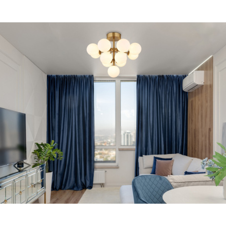 Stropné svietidlo, kov zlatej farby, sklo biele, ø: 560 mm, V: 430 mm, bez žiaroviek 13xG9 LED, max. 1