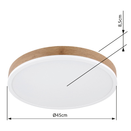 Stropné svietidlo kov biele matné, MDF imitácia dreva, plast biely, ø: 450mm, V: 85mm, LED 24W 230V, 8