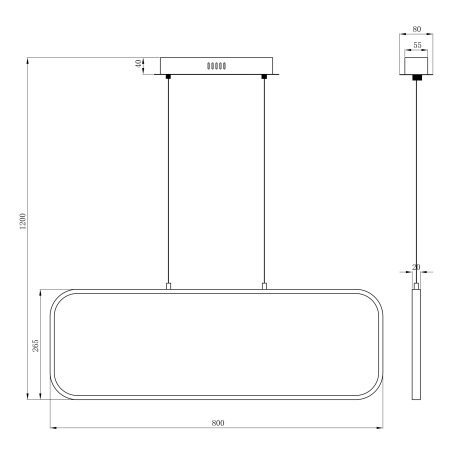 Závesné svietidlo, kov čierny, plast opál, DxŠxV:800x265x1200, vrátane 1xLED 24W 230V, 2770lm zdroj, 5