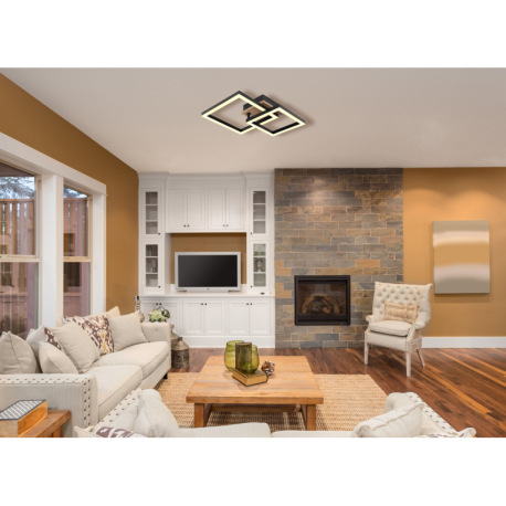 Stropné svietidlo, kov čierny, MDF vzhľad dreva tmavý, plast čierny, plast biely, polohovateľné, DxŠ 9