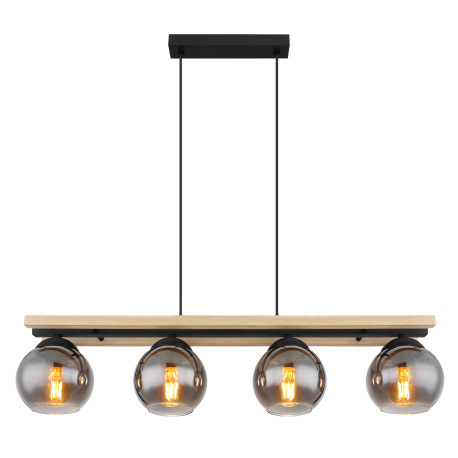 Závesné svietidlo kov čierny matný, prírodné drevo, dymové sklo, kábel PVC čierny, možnosť nastaveni 3