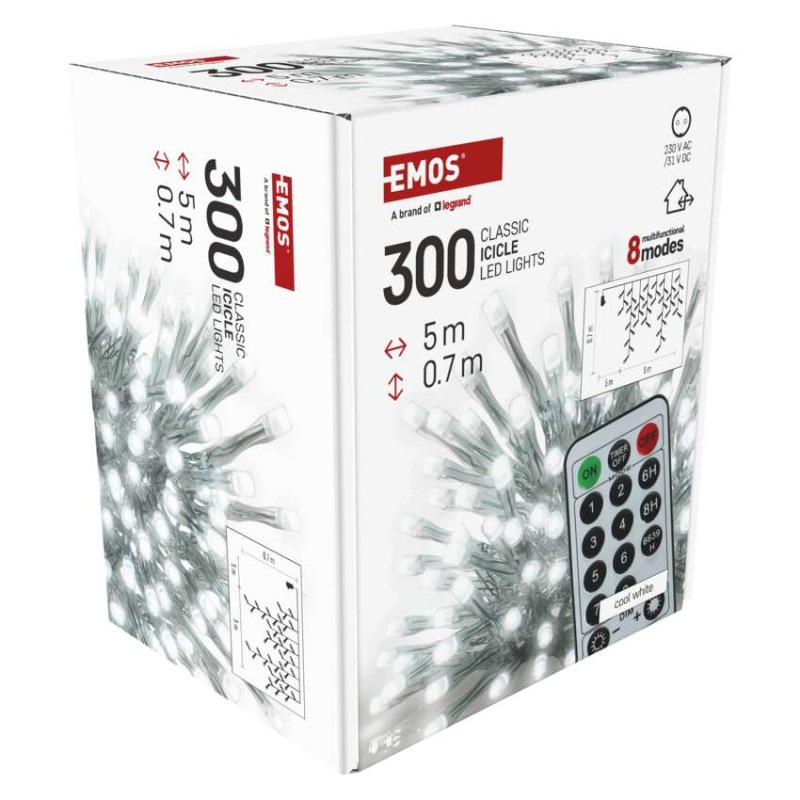 LED vianoč. cencúle, 5 m, vonkajšie aj vnútor., studená biela, ovládač, programy, časovač 11