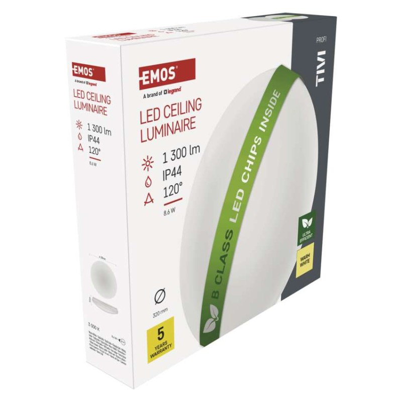 LED stropné svietidlo TIVI, B CLASS, okrúhle biele 8,6W, IP44, Teplá biela 10