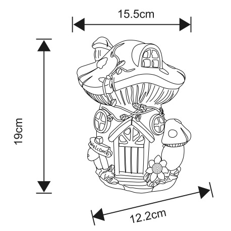 Solárne svietidlo, plast farebný, hríbový dom, IP44, vypínač, akumlátor AA 200mAh 1,2V, DxŠxV:155x12 4