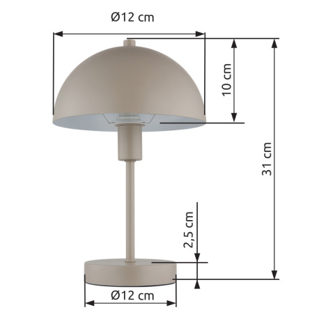 Stolná lampa, kov, piesková matná, kábel PVC priehľadný, kolískový vypínač na kábli, ø: 200mm, V: 31 7