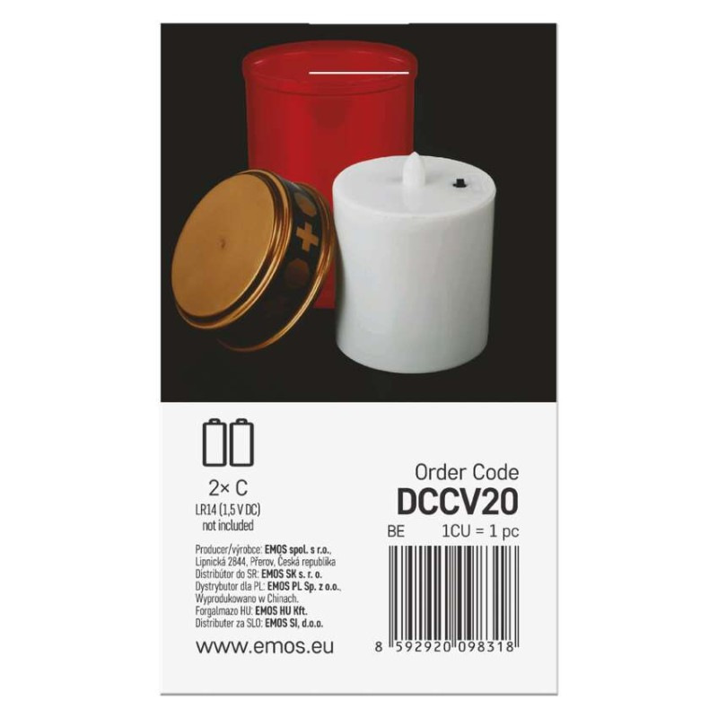 LED náhrobná sviečka červená, 2x C, vonkajšia aj vnútorná, teplá biela, senzor 8