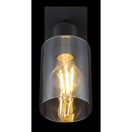 Nástenné svietidlo, kov čierny, dymové sklo, s vypínačom, ŠxV:90x200mm, H: 180mm, bez žiarovky 1x E2 15