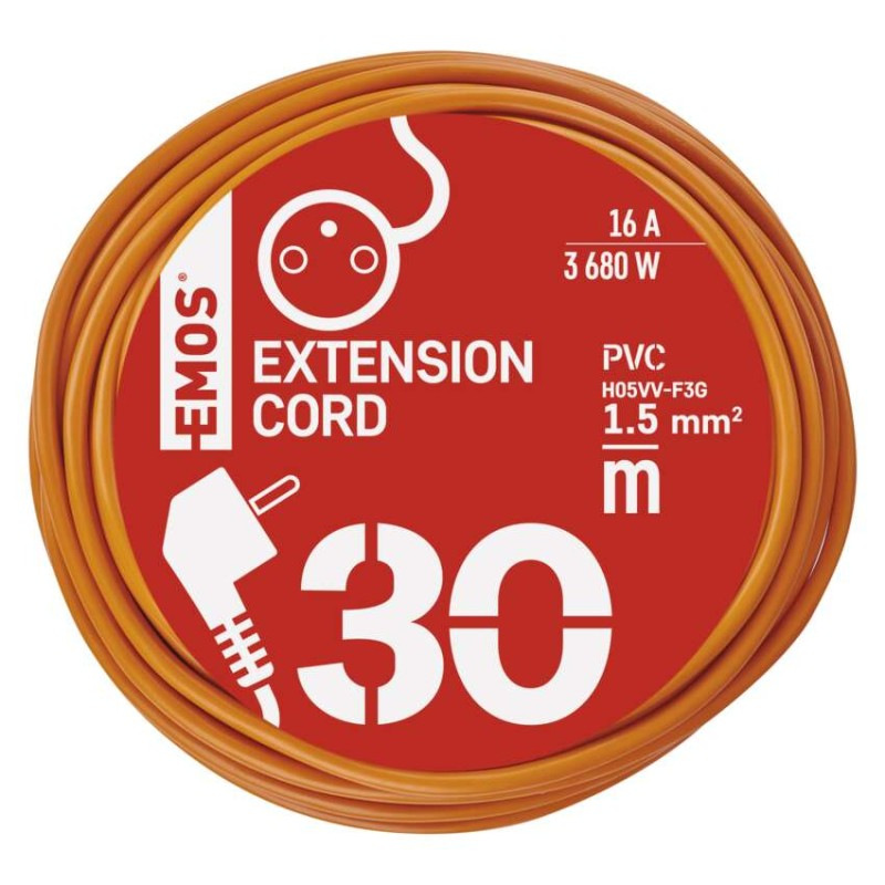 Predlžovací kábel 30 m / 1 zásuvka / oranžový / PVC / 230 V / 1,5 mm2 8