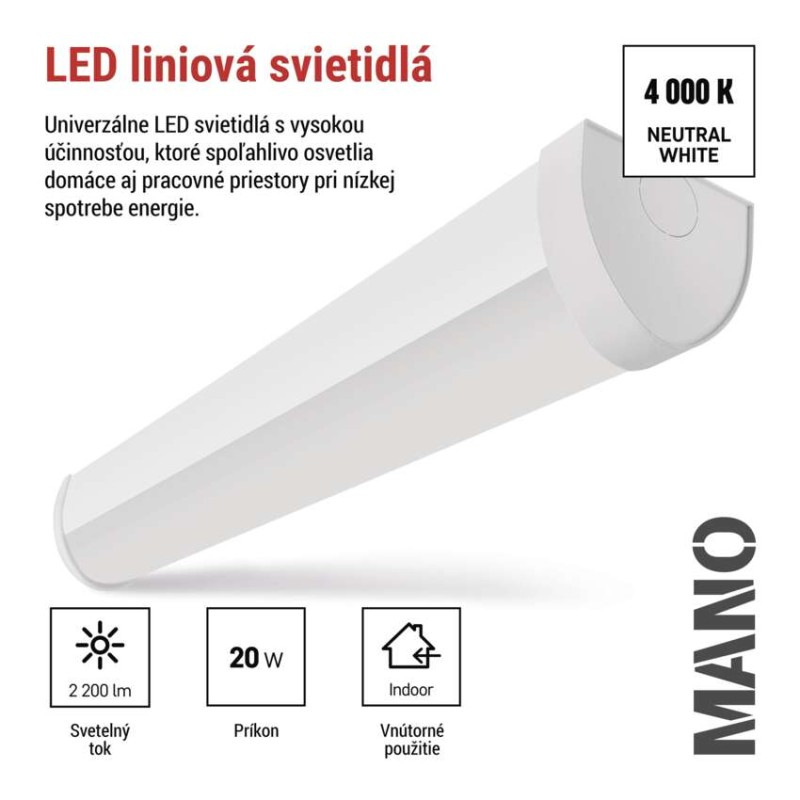 LED liniové svietidlo MANO 20W, neutrálna biela 1