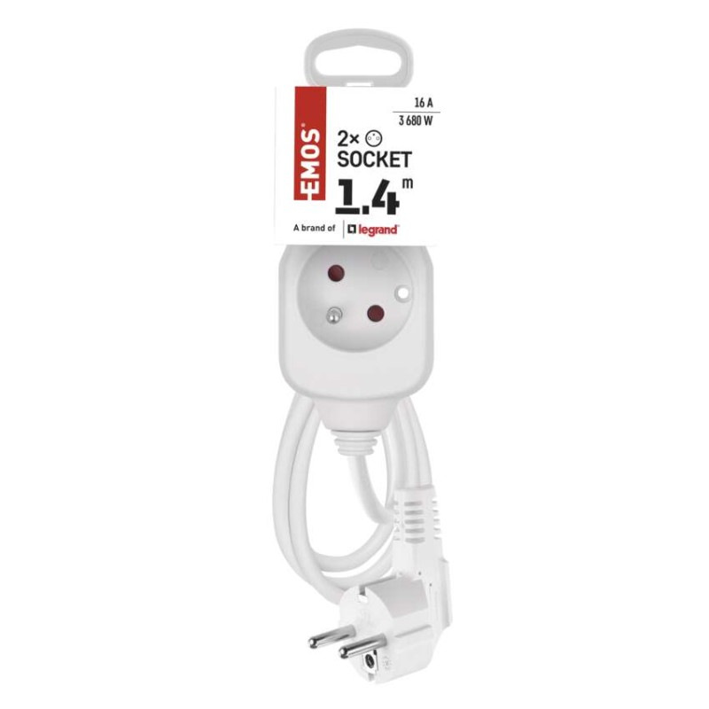 Predlžovací kábel 1,4 m / 2 zásuvka / biely / PVC / 1 mm2 2