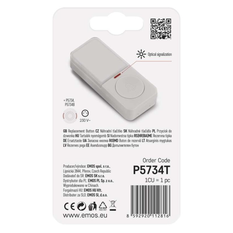 Vonkajšie tlačidlo pre domový bezdrôtový zvonček P5734, P5734B na 1x CR2032 4