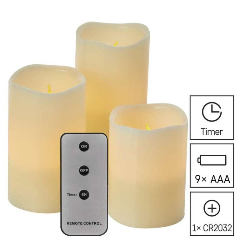 LED dekorácia – 3x vosková sviečka, 3x 3x AAA, vnútorná, vintage, ovládač 3