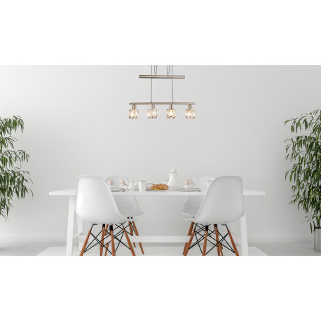 Závesné svietidlo, kov nikel matný, chróm, sklenený kryštál priehľadný, výškovo nastaviteľné, DxŠxV: 6