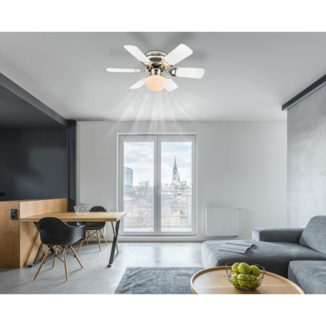 Stropný ventilátor, sklo, nikel matný, MDF grafit a biela, 3 rýchlosti, 2 smery otáčania, ťahový vyp 2