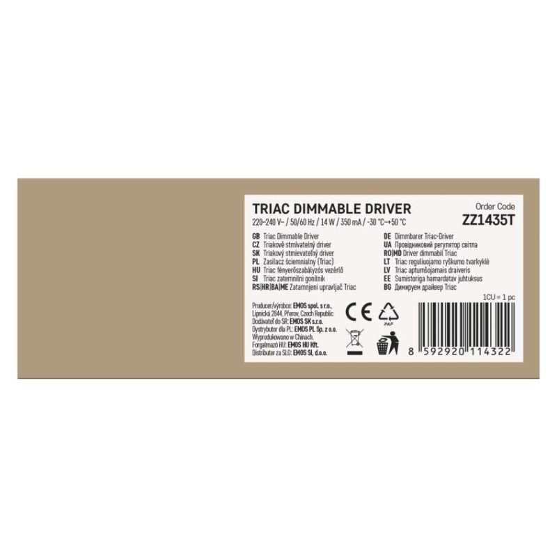 Triakový stmievateľný ovládač pre LED svietidlo 350mA 14W 2