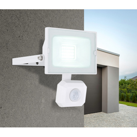 Vonkajšie svietidlo, hliník biely, sklo, nastaviteľné, IP44, snímač: V: 1 - 3 m, 110 °, detekcia do 5
