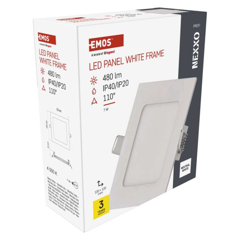 LED vstavané svietidlo NEXXO, štvorec, biely, 7W, neutrálna biela 8