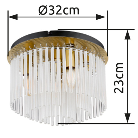 Stropné svietidlo, kov zlatá farba matná, čierna, sklenené tyče biele, priehľadné, ø: 320mm, V: 230m 8