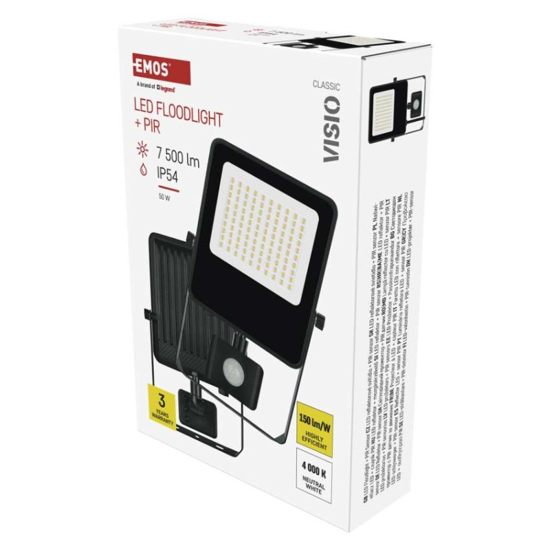 LED reflektor VISIO s pohybovým čidlom, 50 W, neutrálna biela, čierný