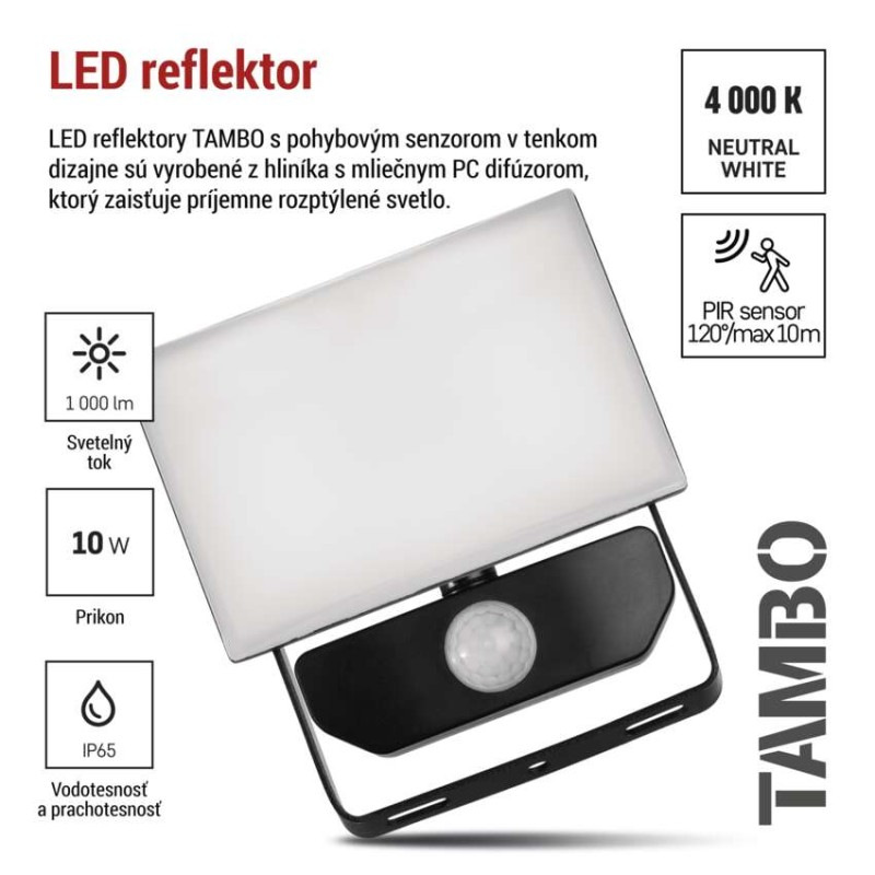 LED reflektor TAMBO so senzorom pohybu, 10 W, 1000 lm, čierny 7