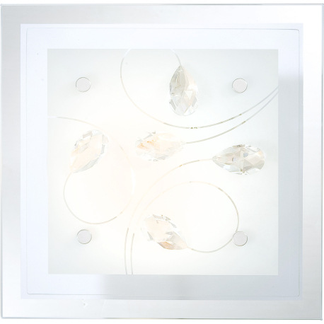 Stropné svietidlo, chróm, sklo biele, K5 kryštály priehľadné, DxŠxV: 240x240x85, bez žiarovky 1xE27, 1