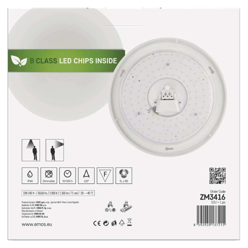 LED stropné svietidlo TIVI, B CLASS, okrúhle biele 8,6W, IP44, Teplá biela 9