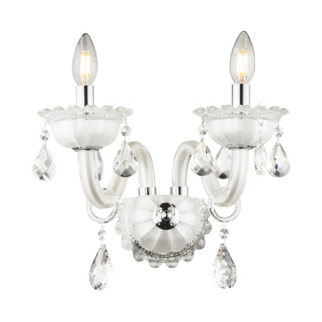 Nástenné svietidlo, biele, sklo, K5 kryštály, ŠxV:580x360, H:280, bez žiaroviek 2xE14, max. 40W 230V 4