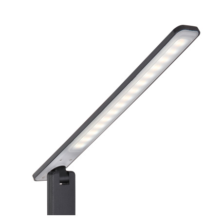 Stolová lampa, čierny plast, imitácia kože, vypínač, fixácia farieb, dotykový stmievač, DxŠxV: 420x1 3