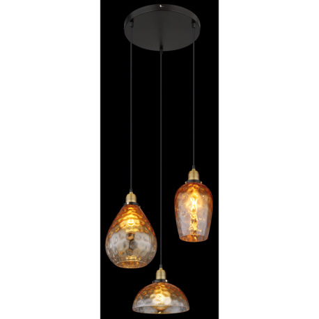 Závesné svietidlo, kov čierny, sklo jantárové, priehľadné, kov mosadzný matný, kábel PVC čierny, mož 8