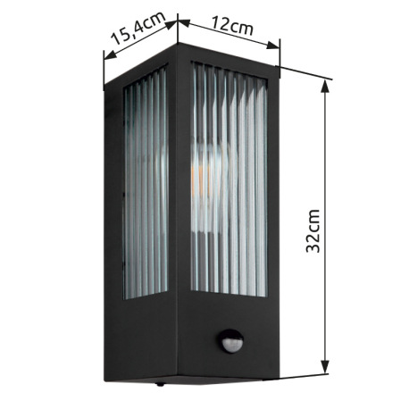 Vonkajšie svietidlo kov čierny matný, sklo číre, satinované, smer svetla: nahor, vrátane senzora, IP 10