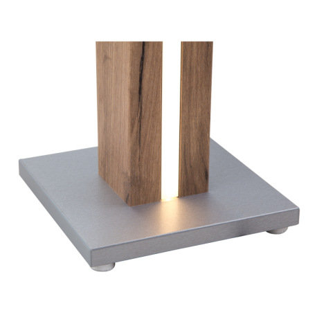 Stojacia lampa, MDF imitácia dreva, kov farby dub, textil béžová, tlačidlový spínač, stmievateľná, s 3