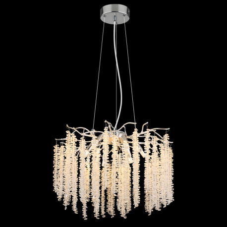 Závesné svietidlo, kov chróm, pochrómovaný hliník, číre plastové krištále, priehľadný PVC kábel, výš 3