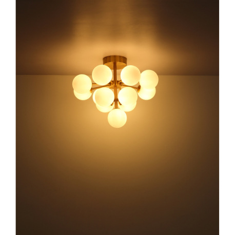 Stropné svietidlo, kov zlatej farby, sklo biele, ø: 560 mm, V: 430 mm, bez žiaroviek 13xG9 LED, max. 9